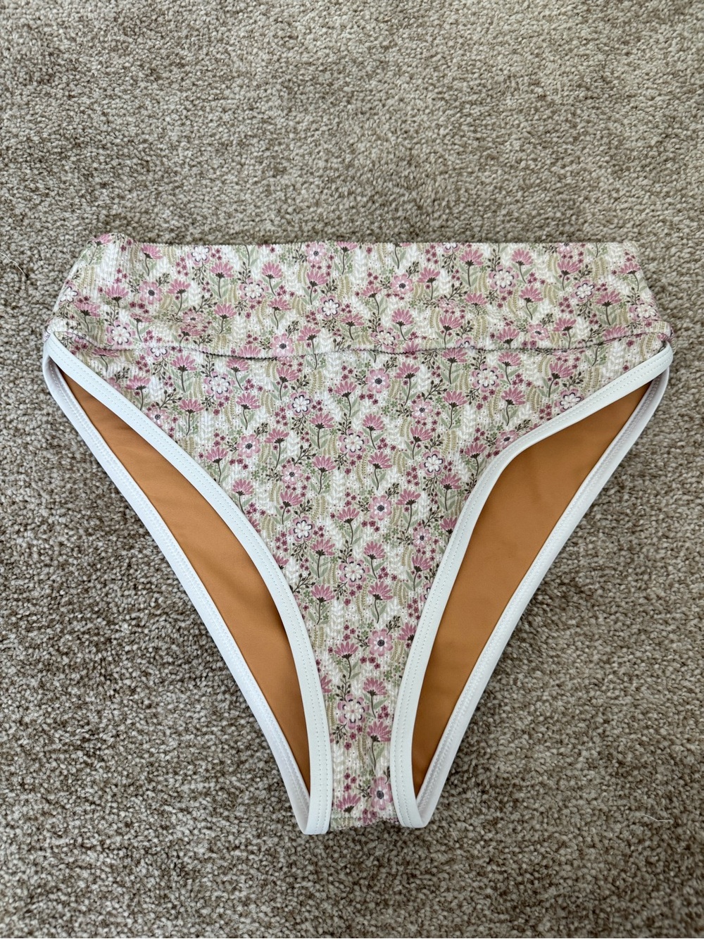 LainSnow Pink Floral Ribbed Bikini Bottoms